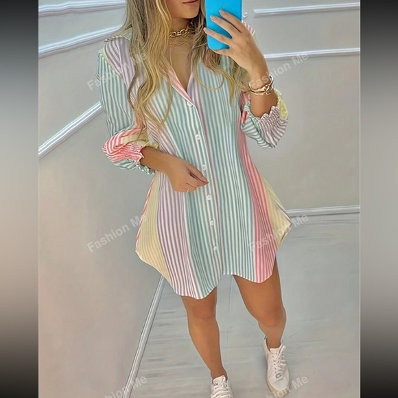 SHEIN | striped collared shirt dress size small - Picture 2 of 2